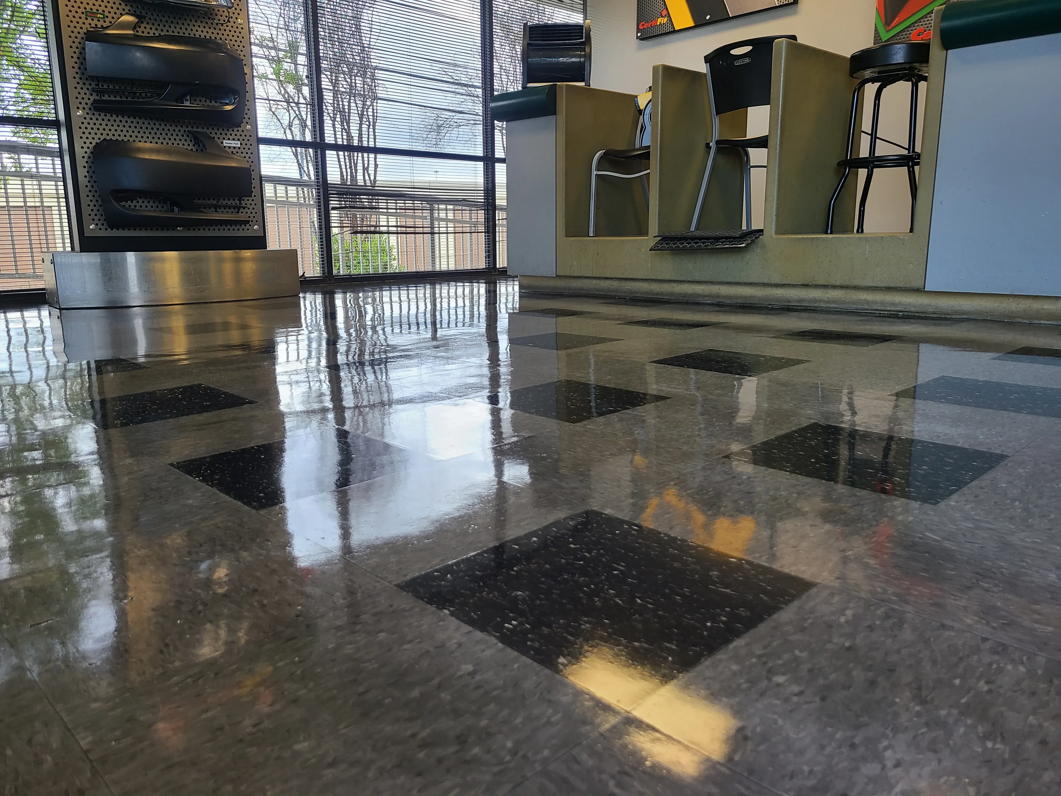 VCT retail flooring restored at a San Antonio auto-parts store