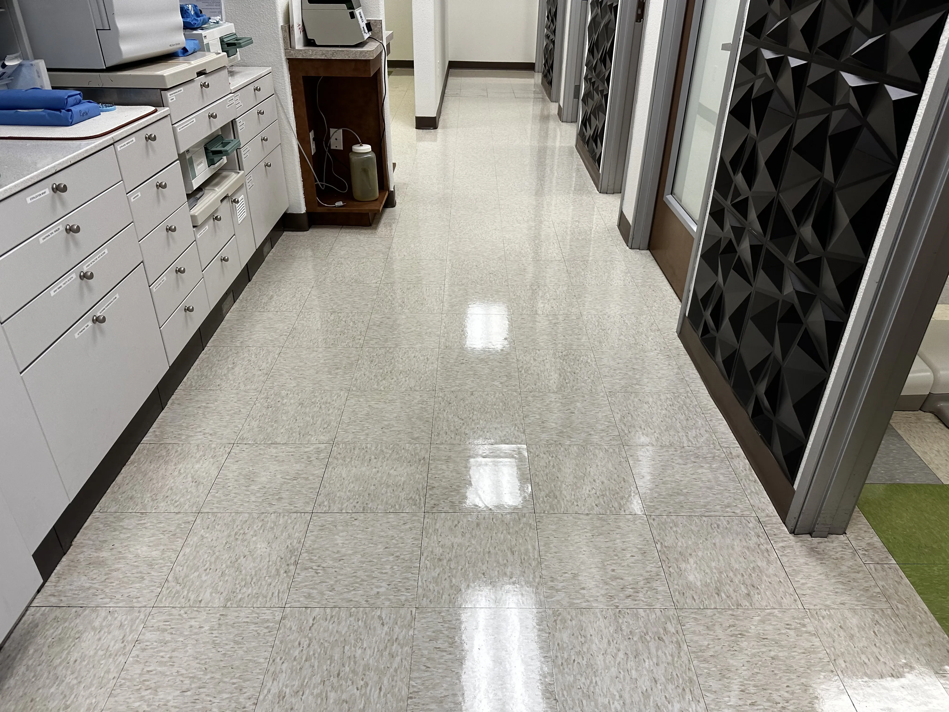 Dentist office VCT flooring after a complete strip-and-wax service