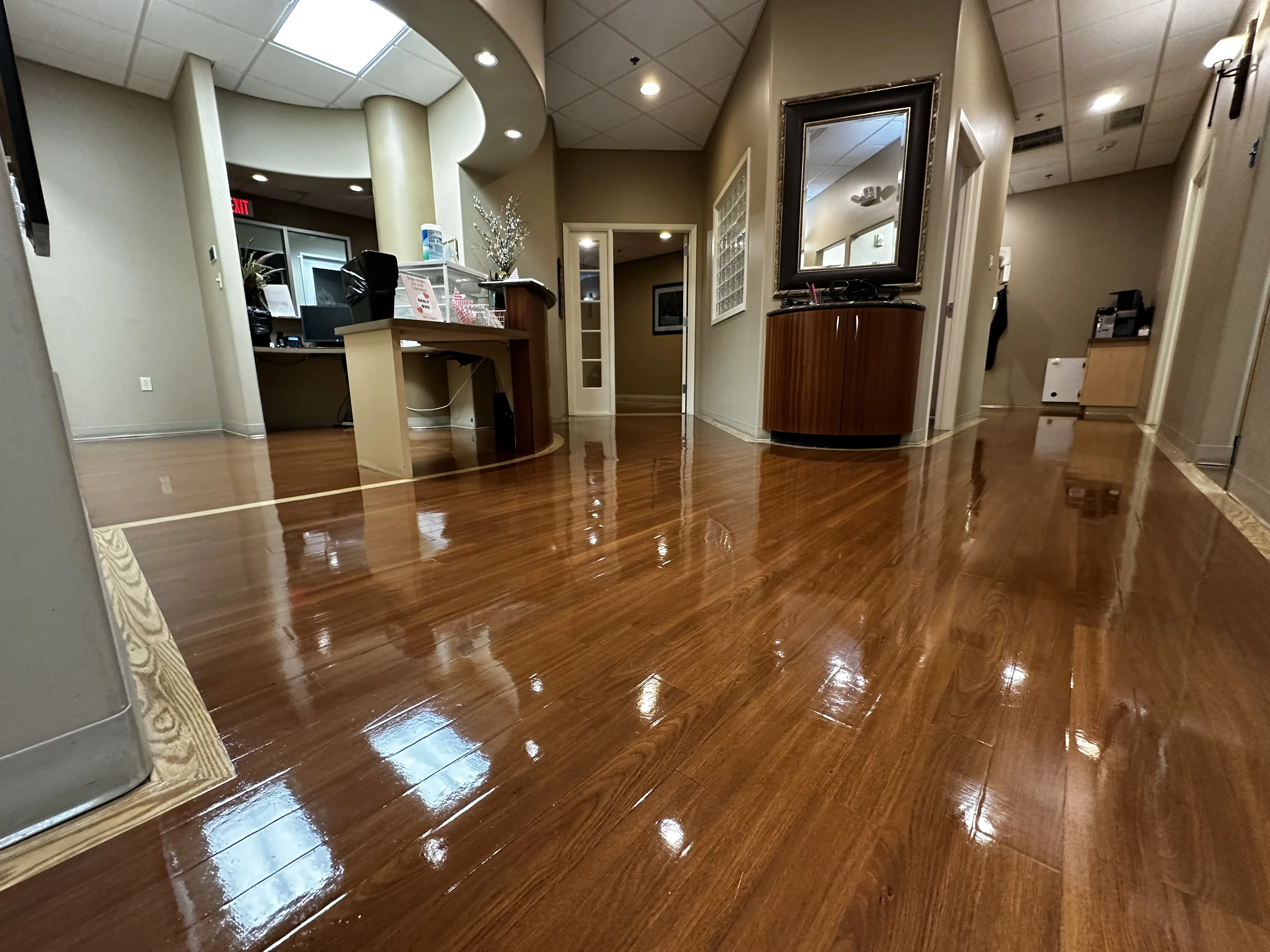 Vinyl flooring at a San Antonio dental practice after a strip and wax service